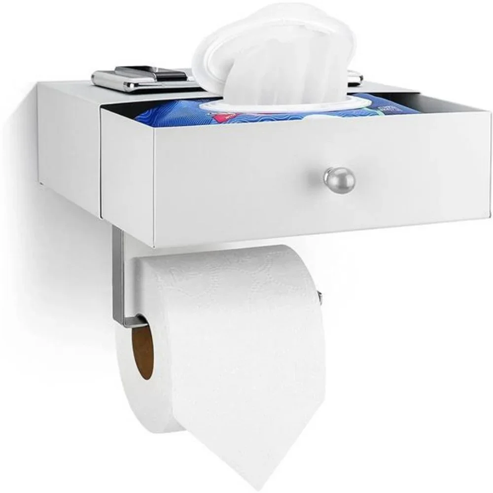 Home Toilet Paper Holder with Shelf - Stainless Steel Wall Mount